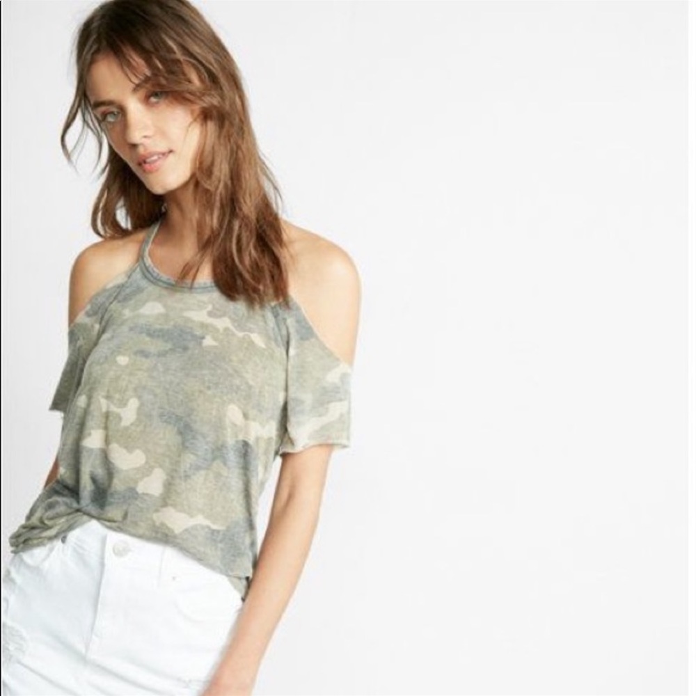 Cute Express open shoulder camo tee worn once!